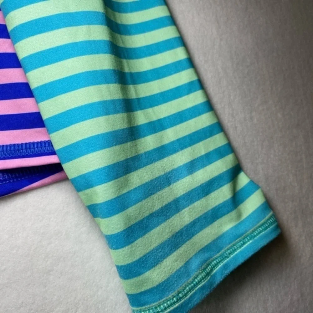 Lands End Swim Shirt Rash Guard Size 12 Blue Orange‎ Pink Stripes Long Sleeve
